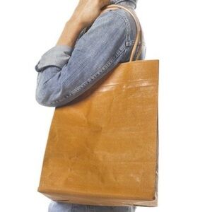 Brave Brown Bag Le Sac De Charlotte Maxi 15"x12"x7" Waxed Cotton Sustainable Tan